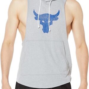 Gray Sleeveless Hoodie with Blue Bull Logo